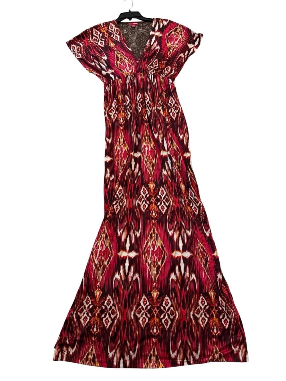 Bongo Burgundy Boho Maxi Dress M Ikat Festival Euro Summer Resort Vacation - Picture 2 of 7